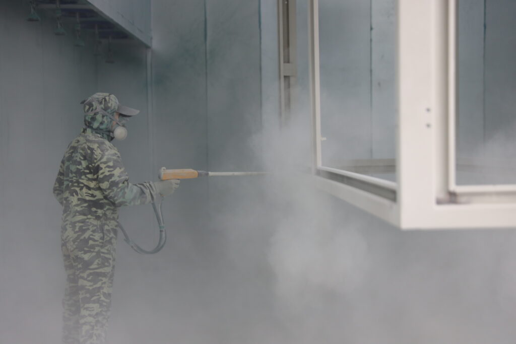 powder coating spray application in factory