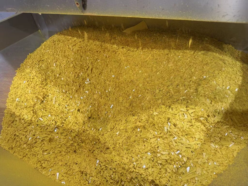 Powder coating material after crushing process